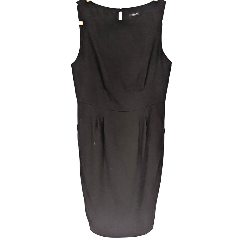 Magaschoni Collection Sheath‎ Dress S Black Sleeveless Pockets Knee Length LBD
